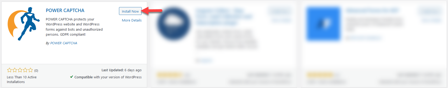 Plugin &#39;POWER CAPTCHA&#39; in the WordPress directory with button &#39;Install Now&#39;