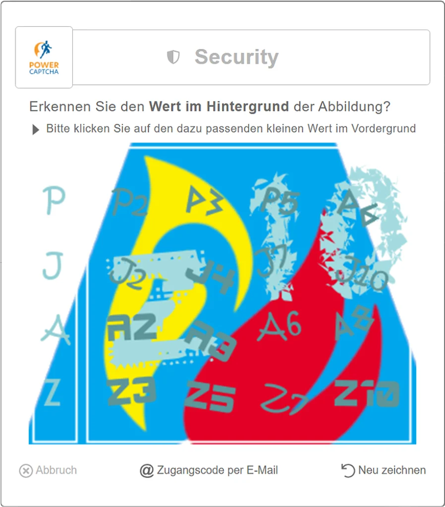 POWER CAPTCHA Screenshot Pop-up Beispiel mit Schwan Logo