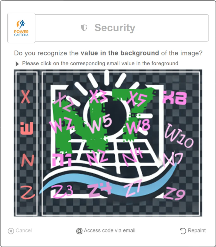POWER CAPTCHA pop-up with logo Example 1, WordPress Captcha, spam protection, Contact Form 7, WPForms, GDPR-compliant