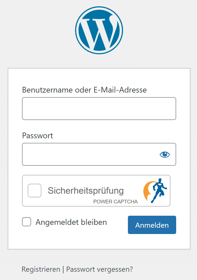 WordPress Login mit POWER CAPTCHA Widget (Checkbox), WordPress Captcha